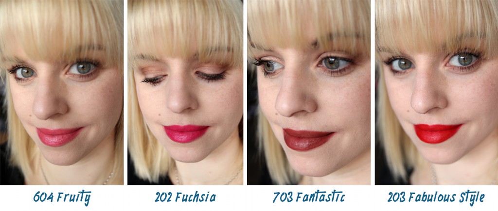 Astor Perfect Stay Fabulous Lipstick Swatches 604 Fruity, 202 Fuchsia, 703 Fantastic, 203 Fabulous Style Lippenswatches
